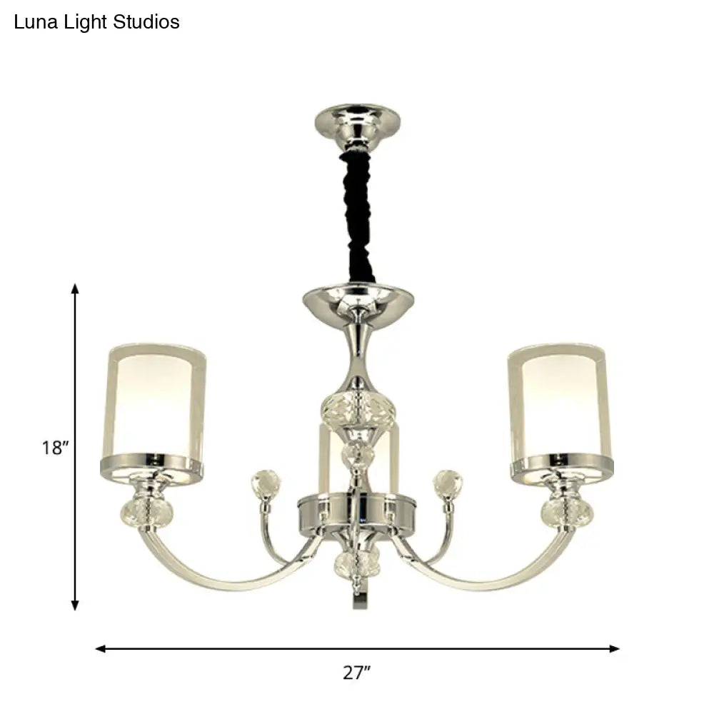 Dual-Layer Clear And Opal Glass Ceiling Lamp: 3-Head Minimalism Chandelier With Crystal Deco In