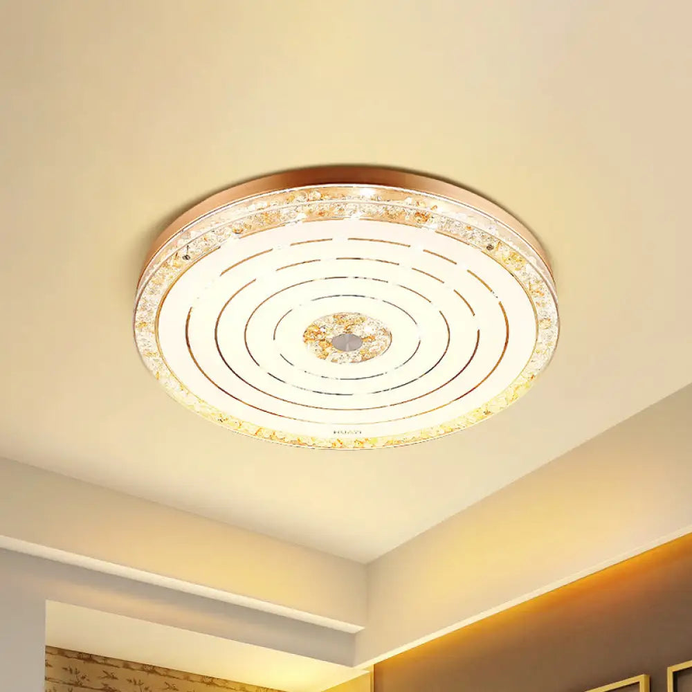 Minimalistic Crystal Disc Led Ceiling Light Fixture - Gold Flush Mount For Bedrooms