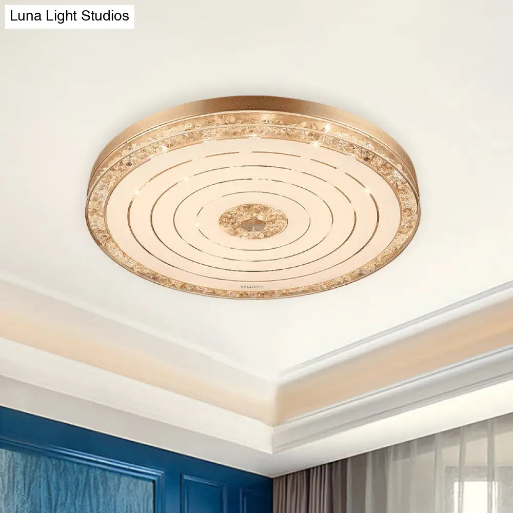 Minimalistic Crystal Disc Led Ceiling Light Fixture - Gold Flush Mount For Bedrooms