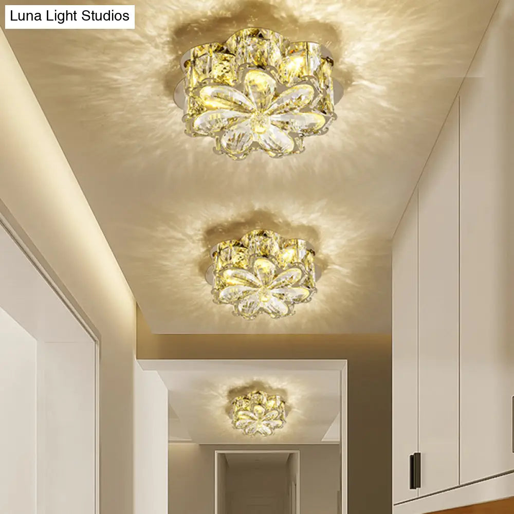 Minimalistic Crystal Flower Ceiling Lamp With Led Flush Mount