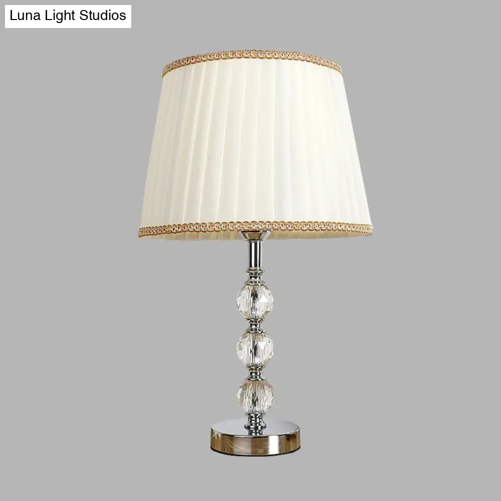 Minimalistic Crystal Globe Nightstand Lamp In White/Beige/Pink With Pleated Fabric Shade