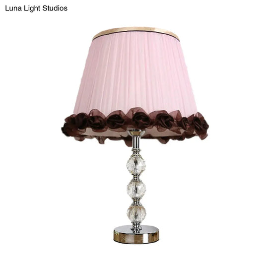 Minimalistic Crystal Globe Nightstand Lamp In White/Beige/Pink With Pleated Fabric Shade