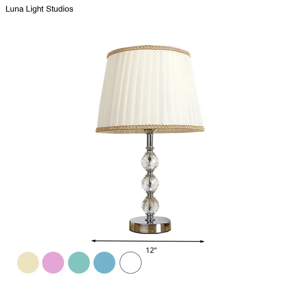 Minimalistic Crystal Globe Nightstand Lamp In White/Beige/Pink With Pleated Fabric Shade