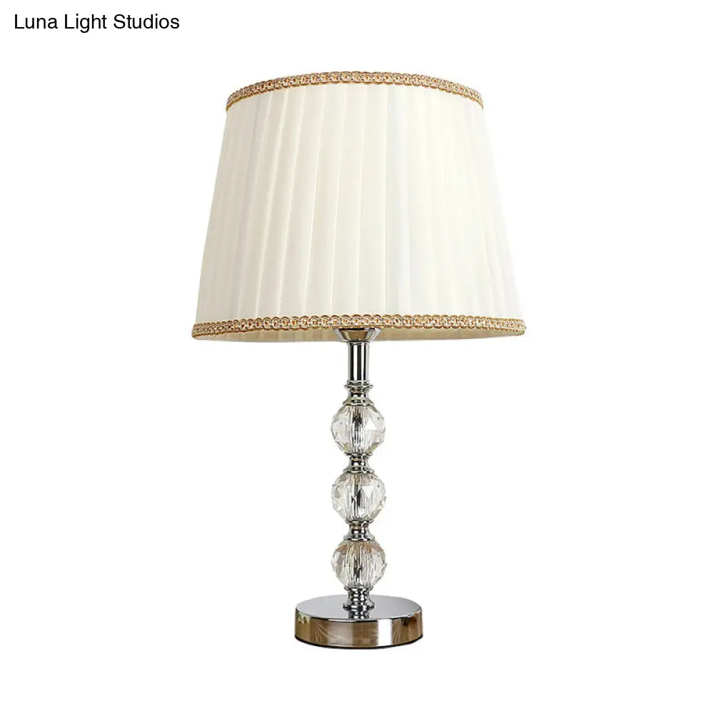 Minimalistic Crystal Globe Nightstand Lamp In White/Beige/Pink With Pleated Fabric Shade