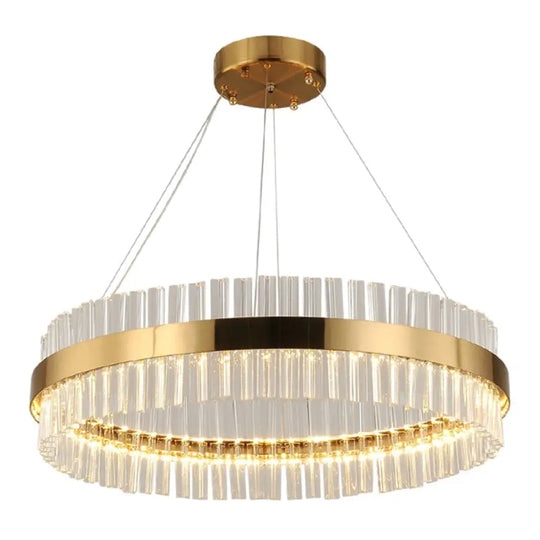 Minimalistic Crystal Gold Finish Led Round Chandelier Pendant Light For Bedroom / 16