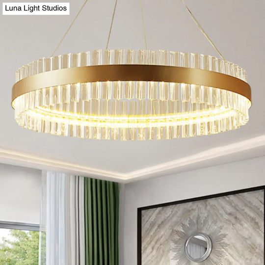 Minimalistic Crystal Gold Finish Led Round Chandelier Pendant Light For Bedroom