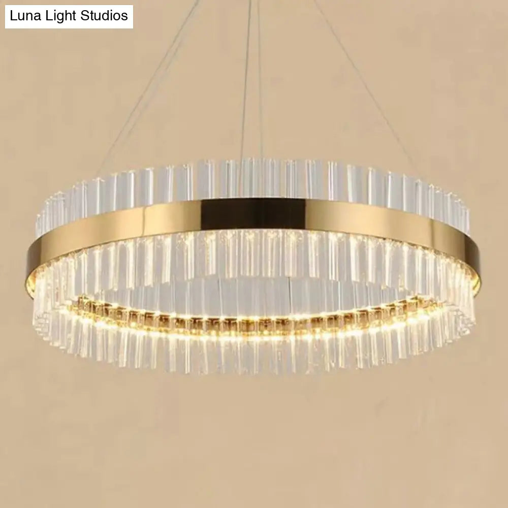 Minimalistic Crystal Gold Finish Led Round Chandelier Pendant Light For Bedroom