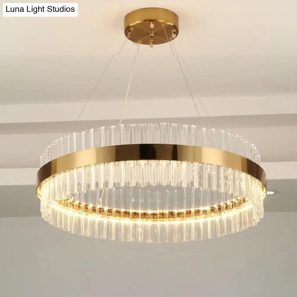 Minimalistic Crystal Gold Finish Led Round Chandelier Pendant Light For Bedroom