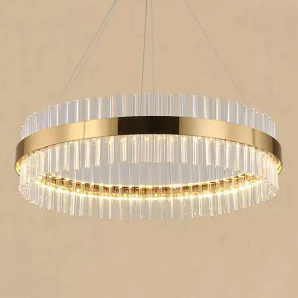 Minimalistic Crystal Gold Finish Led Round Chandelier Pendant Light For Bedroom