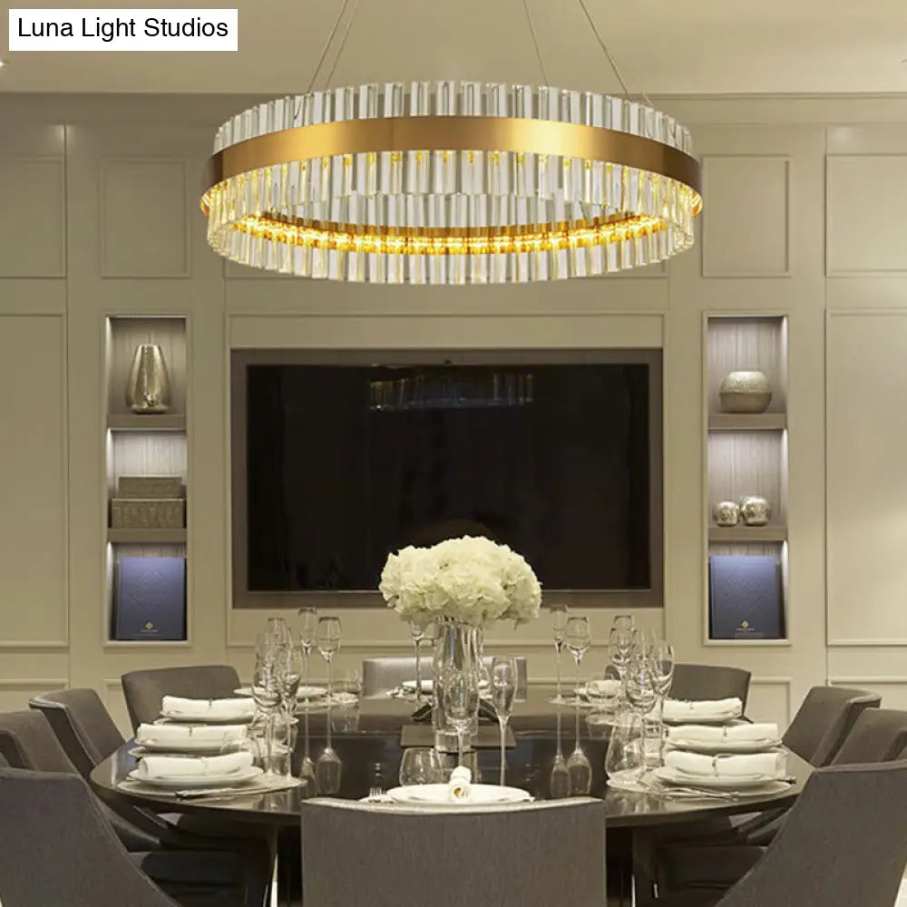 Minimalistic Crystal Gold Finish Led Round Chandelier Pendant Light For Bedroom