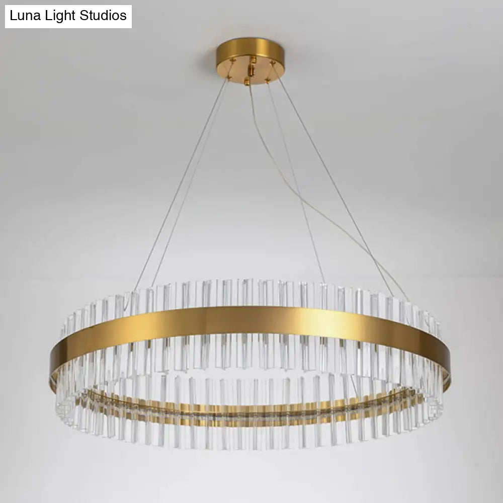 Minimalistic Crystal Gold Finish Led Round Chandelier Pendant Light For Bedroom