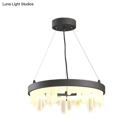 Minimalistic Crystal Hoop Pendant Light - 6 Lights Black Chandelier For Living Room