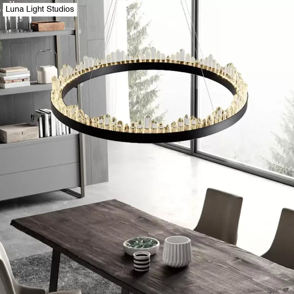 Minimalistic Crystal Led Chandelier: Small/Medium/Large Circle Hanging Lamp For Dining Room In