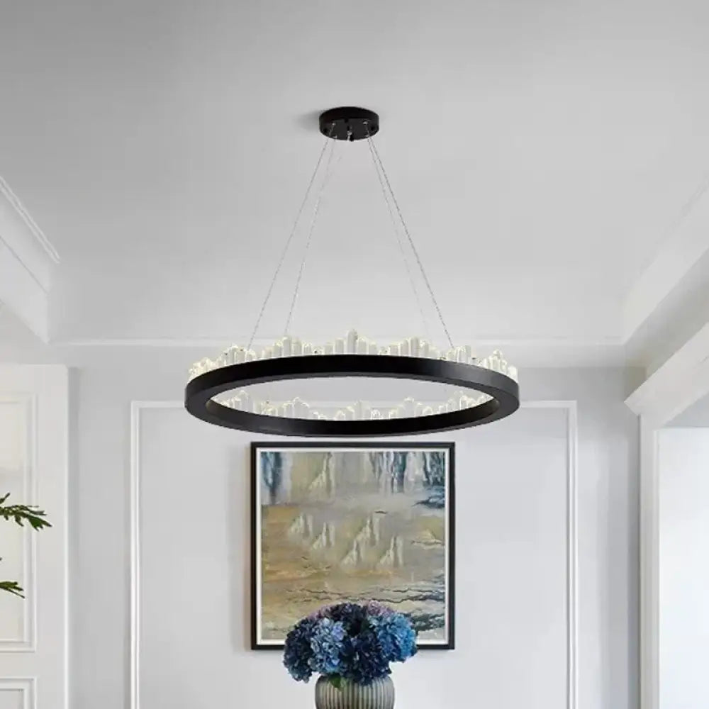 Minimalistic Crystal Led Chandelier: Small/Medium/Large Circle Hanging Lamp For Dining Room In