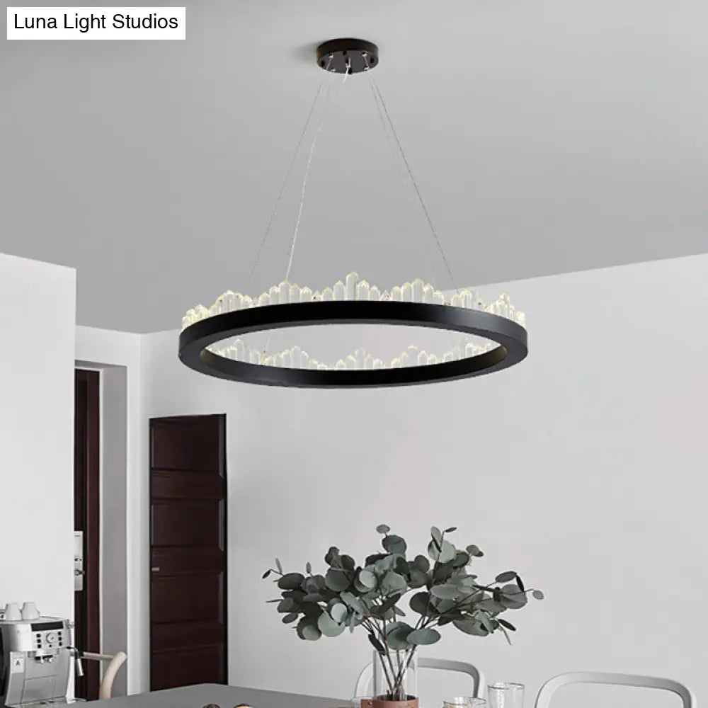 Minimalistic Crystal Led Chandelier: Small/Medium/Large Circle Hanging Lamp For Dining Room In