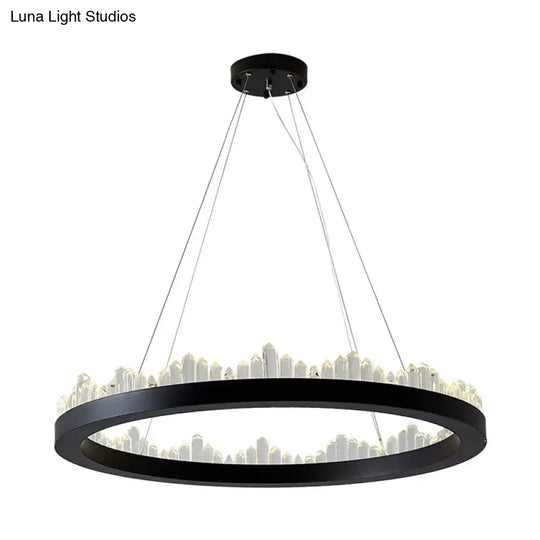 Minimalistic Crystal Led Chandelier: Small/Medium/Large Circle Hanging Lamp For Dining Room In