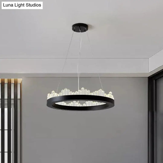 Minimalistic Crystal Led Chandelier: Small/Medium/Large Circle Hanging Lamp For Dining Room In