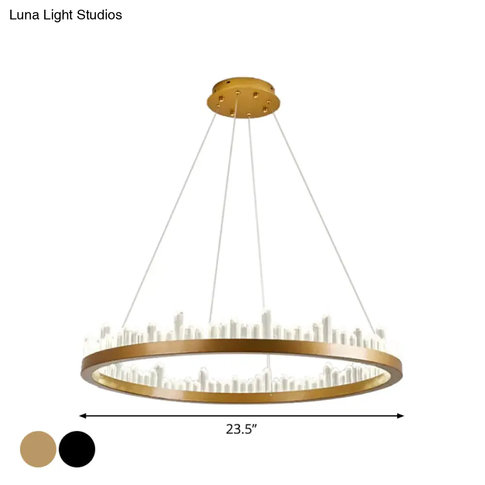 Minimalistic Crystal Led Chandelier: Small/Medium/Large Circle Hanging Lamp For Dining Room In