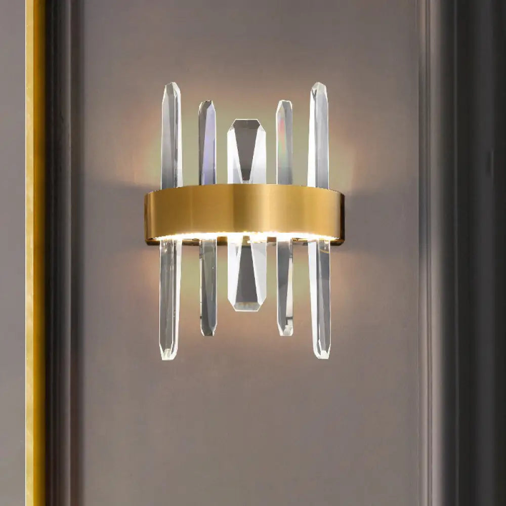 Minimalistic Crystal Led Sconce For Bedroom Wall Gold Finish Stick Shape / Round