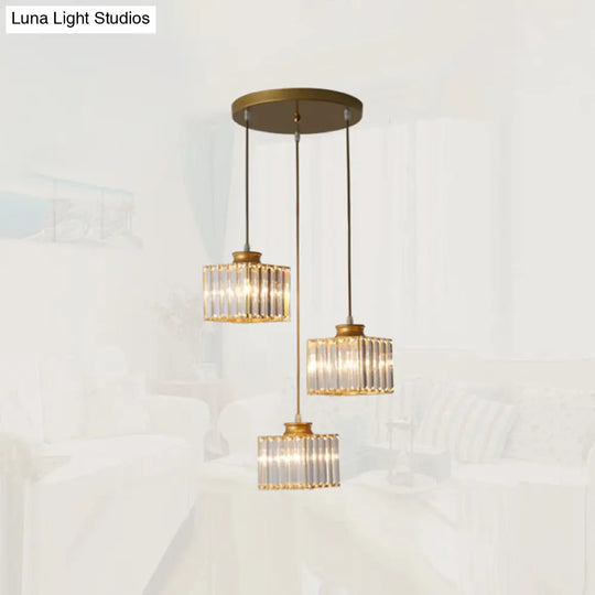 Minimalistic Crystal Pendant Lighting - Square Multi Ceiling Light For Dining Room (3 Heads)