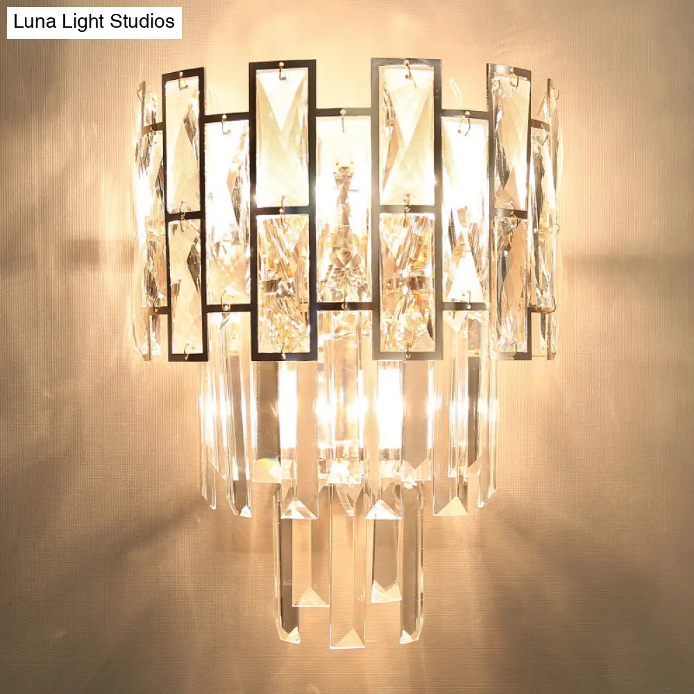 Minimalistic Crystal Prism Wall Lighting: 3-Light Sconce Fixture For Living Room