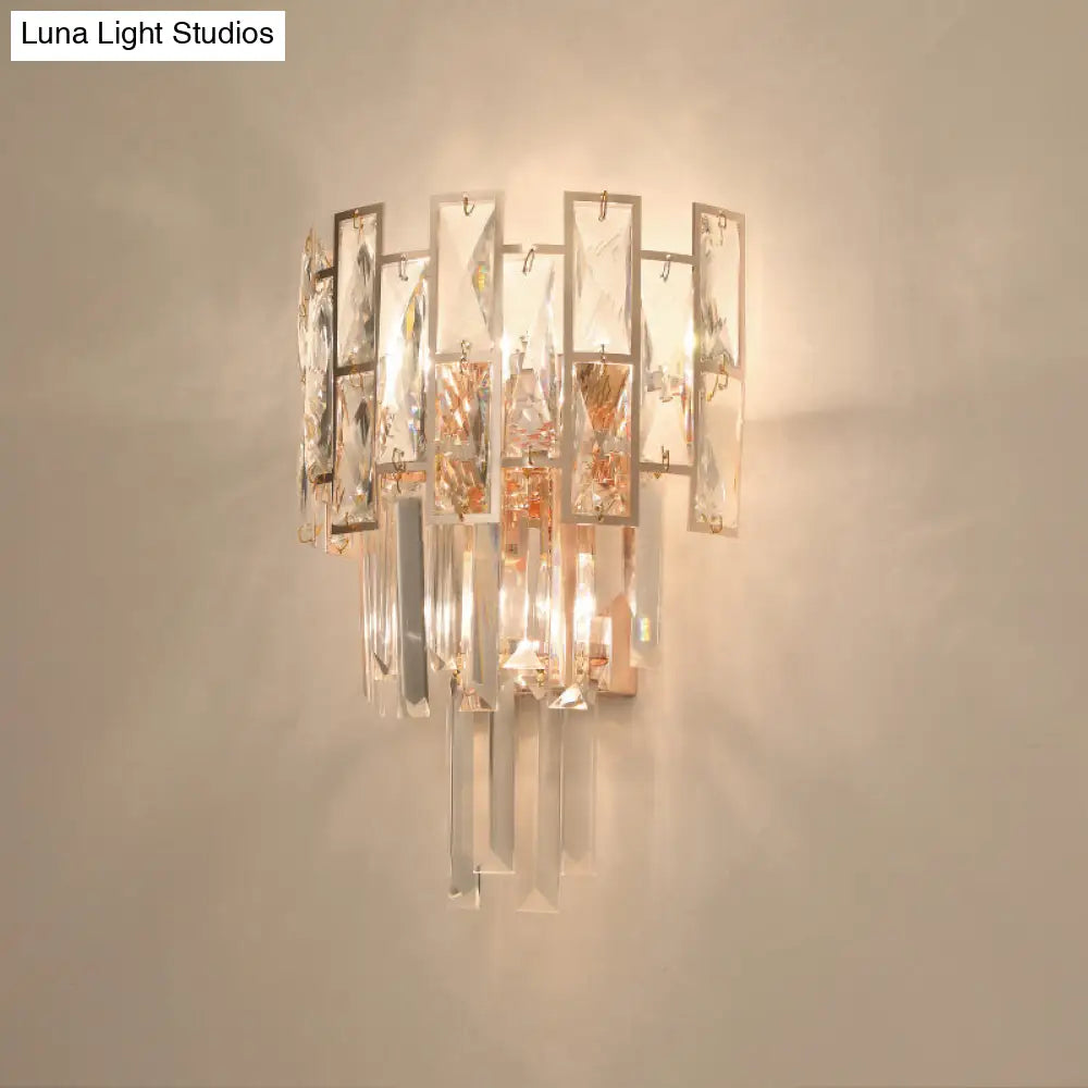 Minimalistic Crystal Prism Wall Lighting: 3-Light Sconce Fixture For Living Room