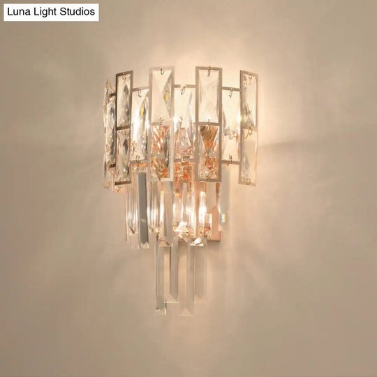 Minimalistic Crystal Prism Wall Lighting: 3-Light Sconce Fixture For Living Room