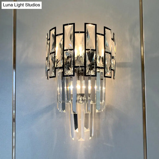 Minimalistic Crystal Prism Wall Lighting: 3-Light Sconce Fixture For Living Room