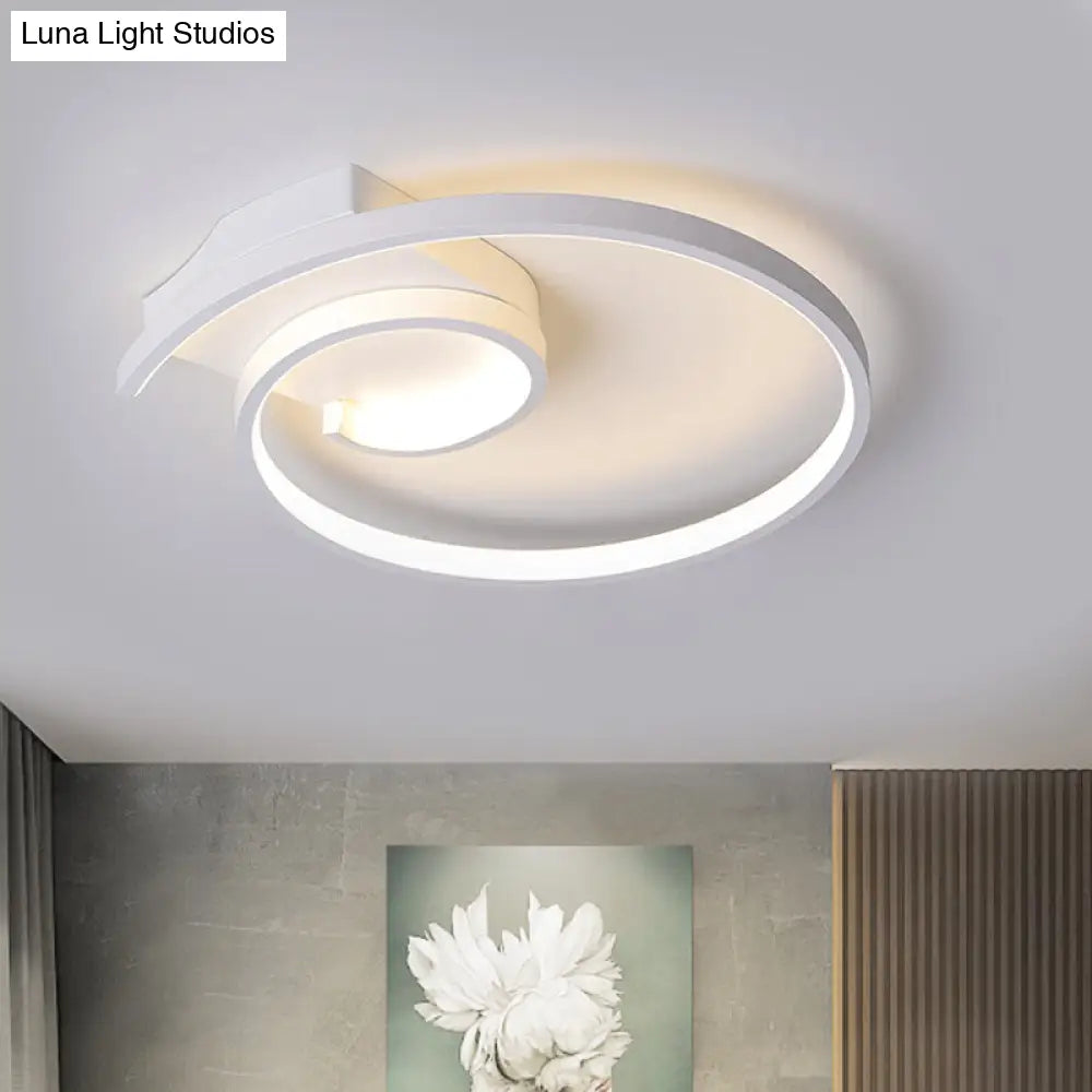 Minimalistic Curled Led Flush Light Fixture In Metal Black/White 16.5/20.5 Wide - Warm/White Ceiling