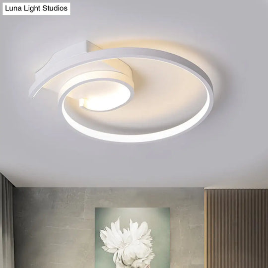 Minimalistic Curled Led Flush Light Fixture In Metal Black/White 16.5/20.5 Wide - Warm/White Ceiling