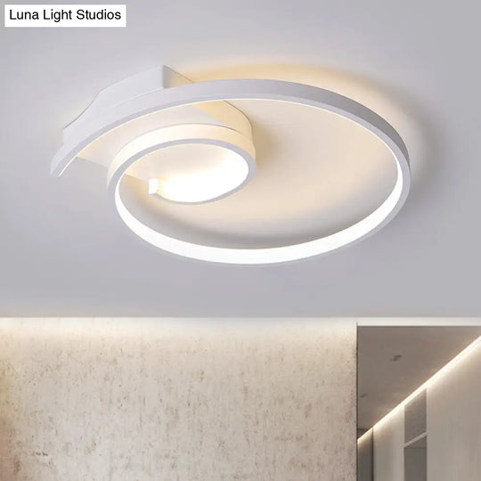 Minimalistic Curled Led Flush Light Fixture In Metal Black/White 16.5/20.5 Wide - Warm/White Ceiling