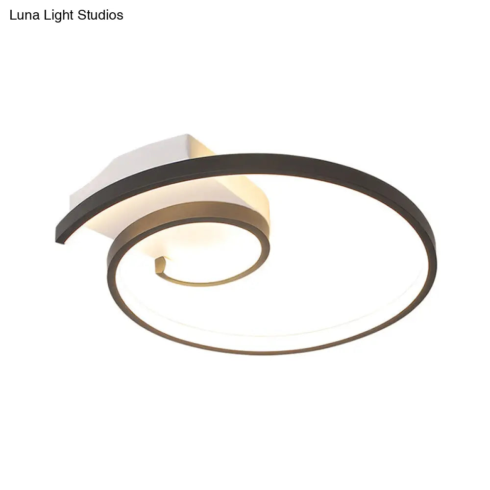 Minimalistic Curled Led Flush Light Fixture In Metal Black/White 16.5/20.5 Wide - Warm/White Ceiling