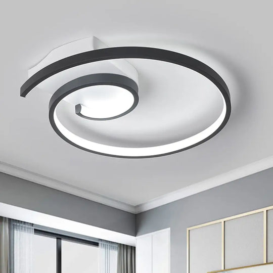 Minimalistic Curled Led Flush Light Fixture In Metal Black/White 16.5’/20.5’ Wide - Warm/White