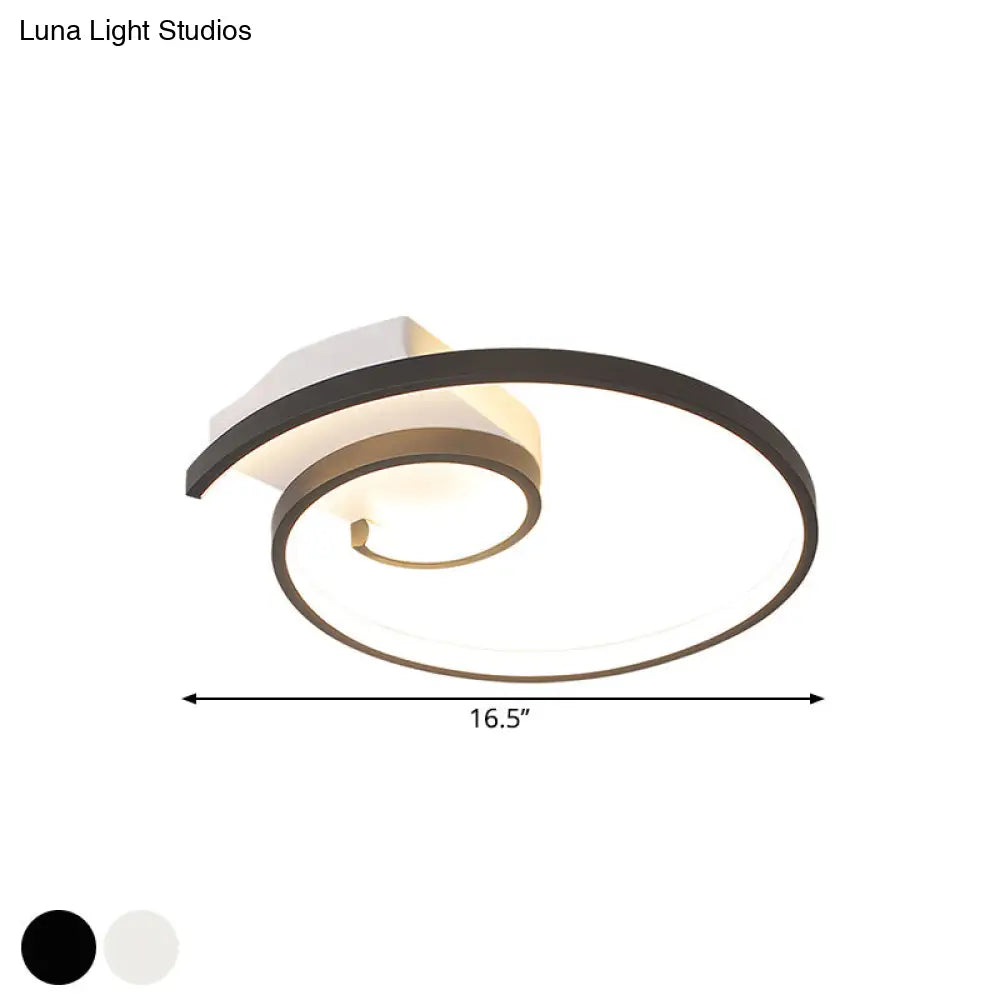 Minimalistic Curled Led Flush Light Fixture In Metal Black/White 16.5/20.5 Wide - Warm/White Ceiling