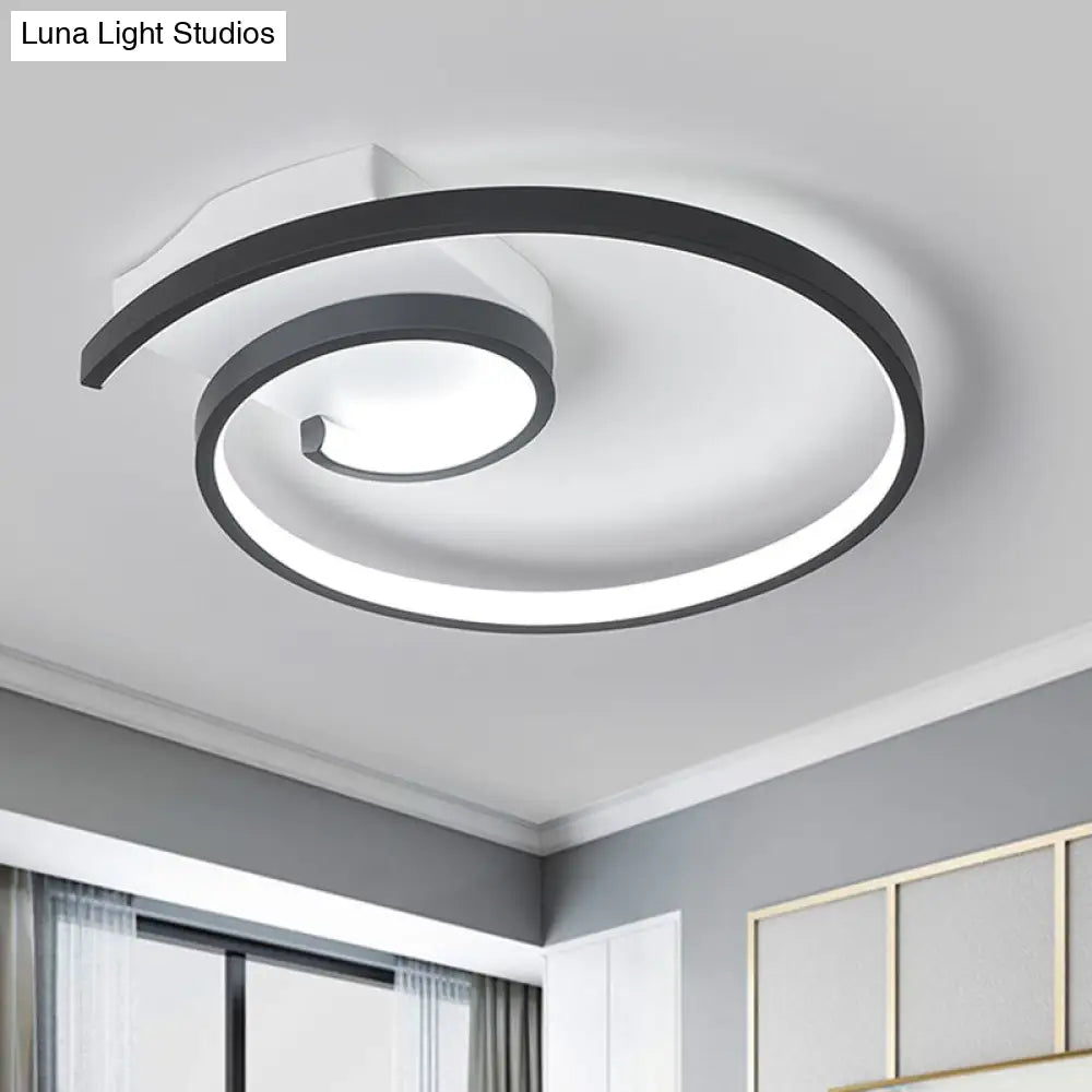 Minimalistic Curled Led Flush Light Fixture In Metal Black/White 16.5/20.5 Wide - Warm/White Ceiling