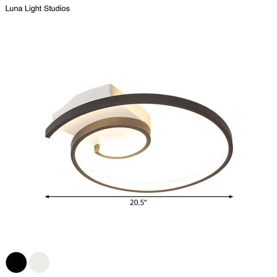 Minimalistic Curled Led Flush Light Fixture In Metal Black/White 16.5’/20.5’ Wide - Warm/White