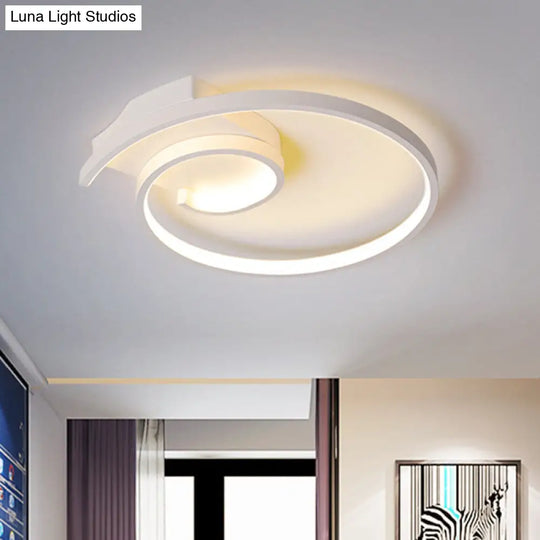 Minimalistic Curled Led Flush Light Fixture In Metal Black/White 16.5/20.5 Wide - Warm/White Ceiling