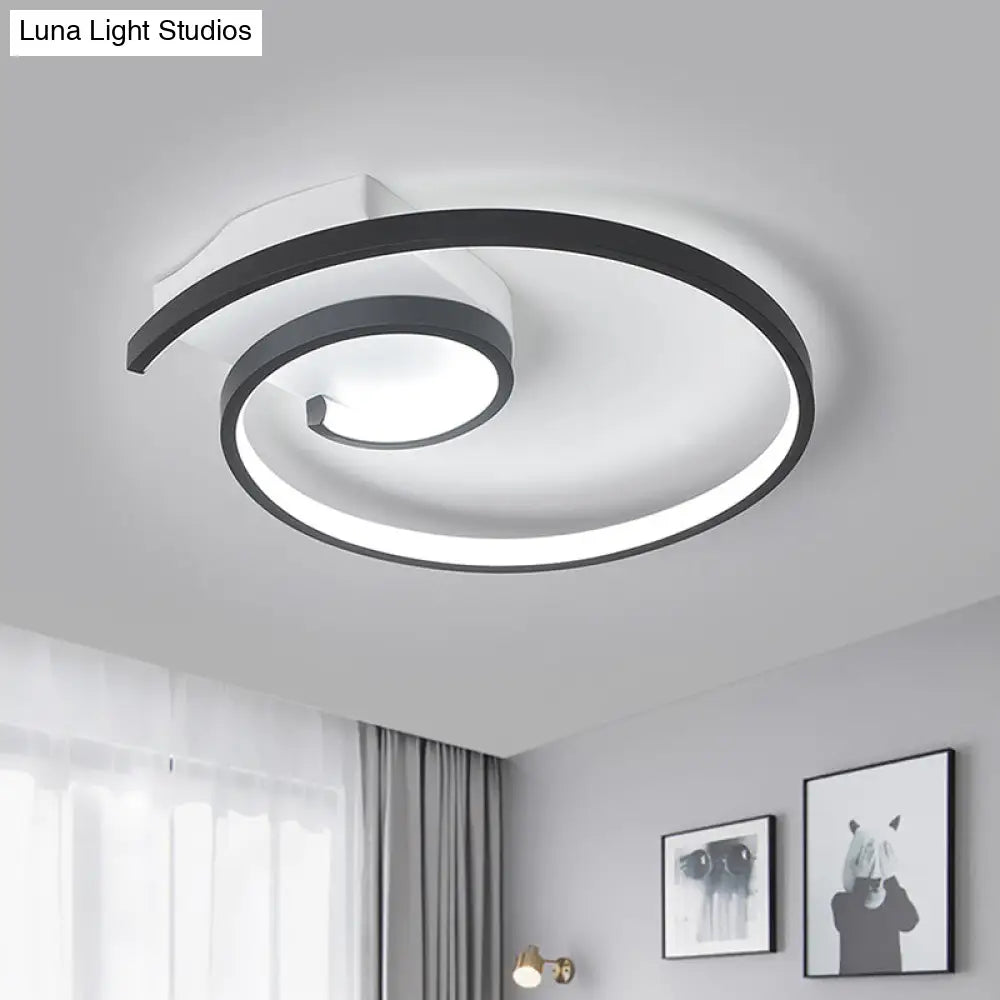 Minimalistic Curled Led Flush Light Fixture In Metal Black/White 16.5’/20.5’ Wide - Warm/White