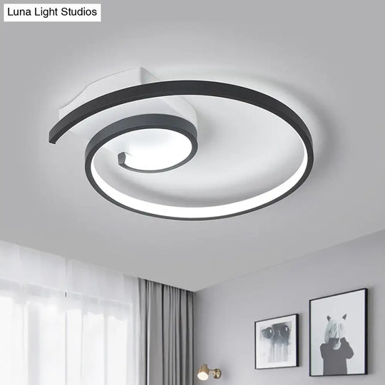 Minimalistic Curled Led Flush Light Fixture In Metal Black/White 16.5/20.5 Wide - Warm/White Ceiling