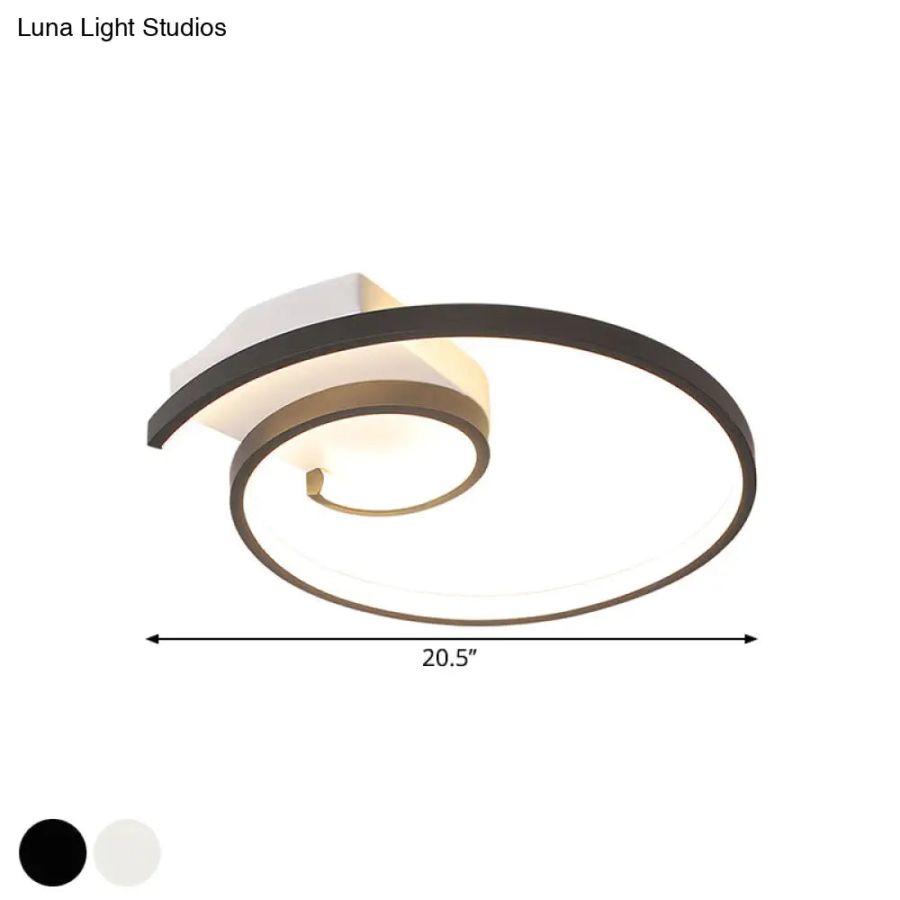 Minimalistic Curled Led Flush Light Fixture In Metal Black/White 16.5/20.5 Wide - Warm/White Ceiling