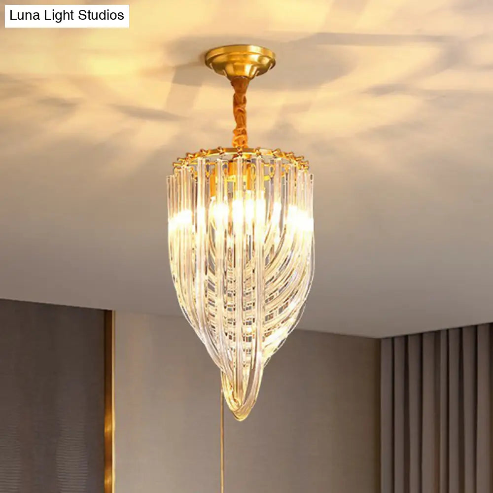 Minimalistic Curved Tube Chandelier: Clear Crystal 3-Light Hanging Lamp For Foyer