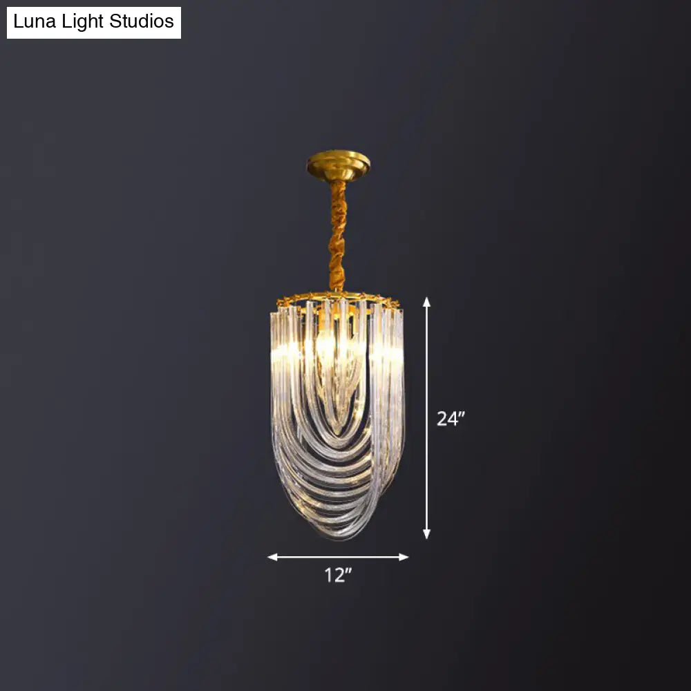 Minimalistic Curved Tube Chandelier: Clear Crystal 3-Light Hanging Lamp For Foyer