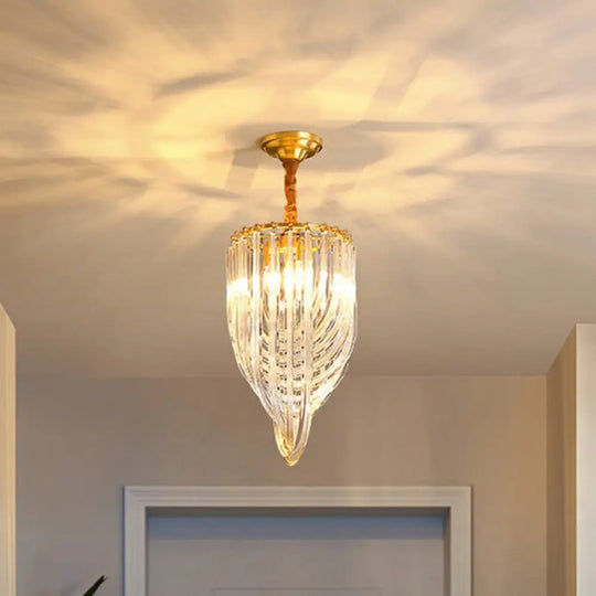 Minimalistic Curved Tube Chandelier: Clear Crystal 3-Light Hanging Lamp For Foyer