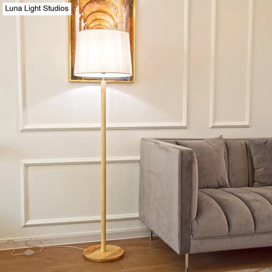 Minimalistic Fabric Tapered Drum Floor Lamp With Wood Stand - 1 Head Standing Light