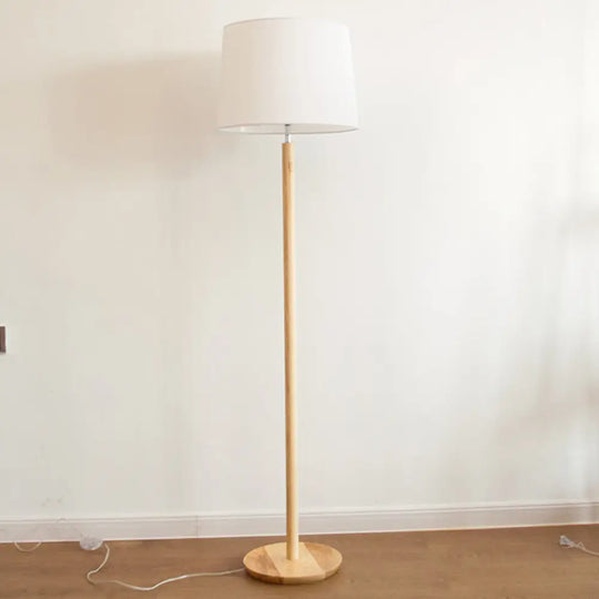 Minimalistic Fabric Tapered Drum Floor Lamp With Wood Stand - 1 Head Standing Light White