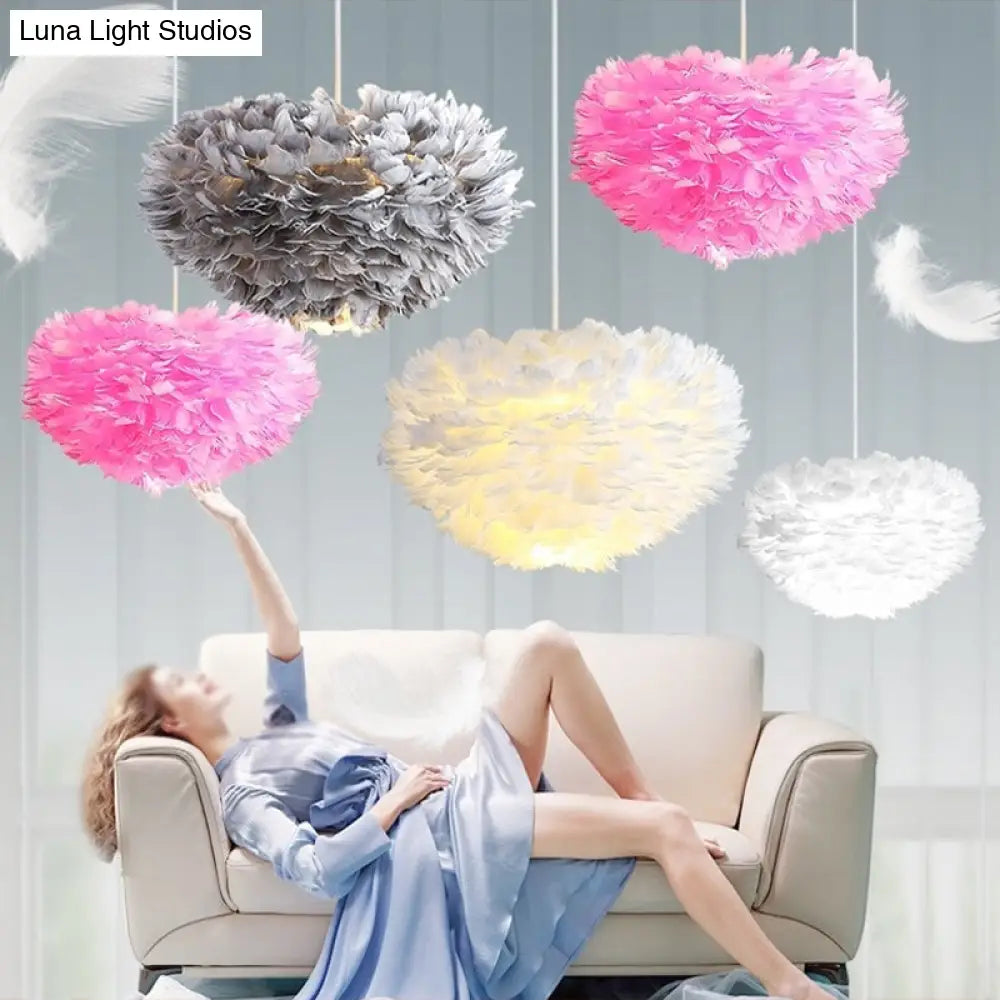 Minimalistic Feather Chandelier For Girls Bedroom Ceiling Lighting