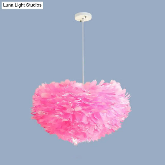 Minimalistic Feather Chandelier For Girls Bedroom Ceiling Lighting Pink / 27.5