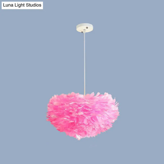 Minimalistic Feather Chandelier For Girls Bedroom Ceiling Lighting Pink / 15.5