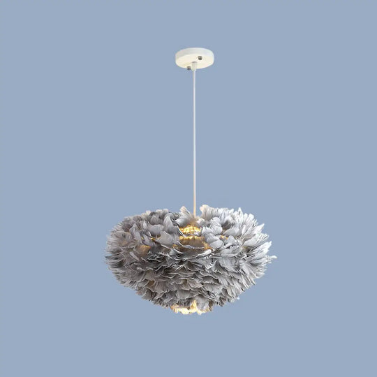 Minimalistic Feather Chandelier Light For Girls Bedroom Ceiling - Hemisphere Shaped Fixture Grey /