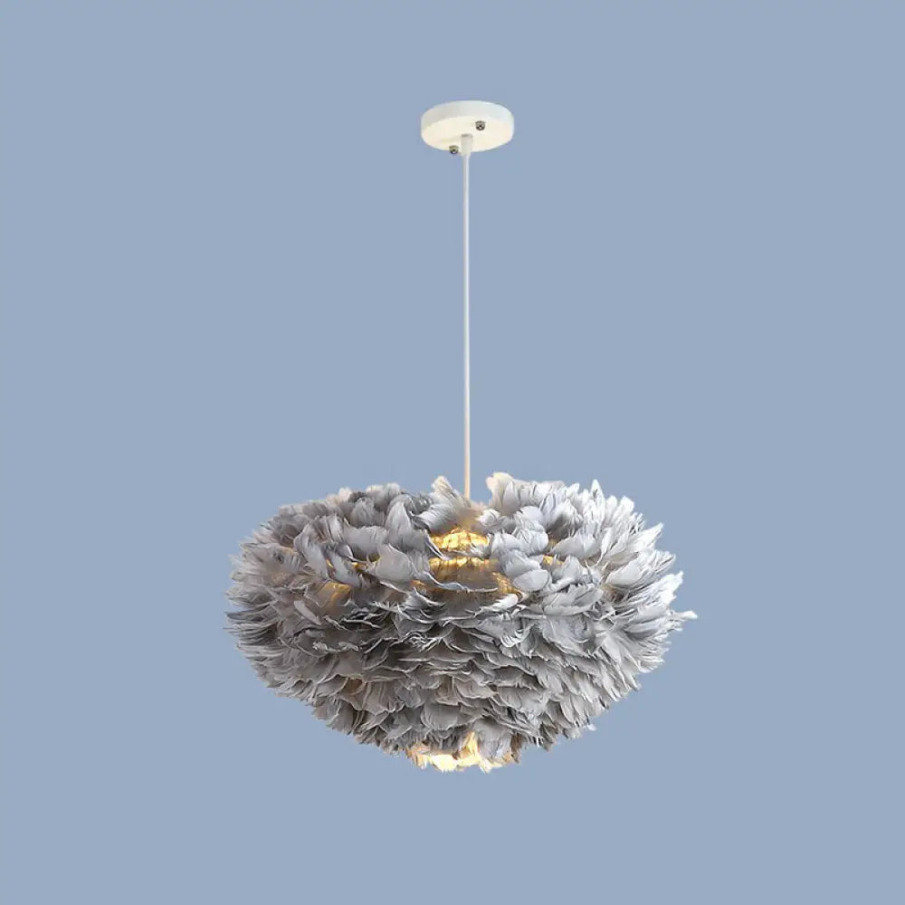 Minimalistic Feather Chandelier Light For Girls Bedroom Ceiling - Hemisphere Shaped Fixture Grey /